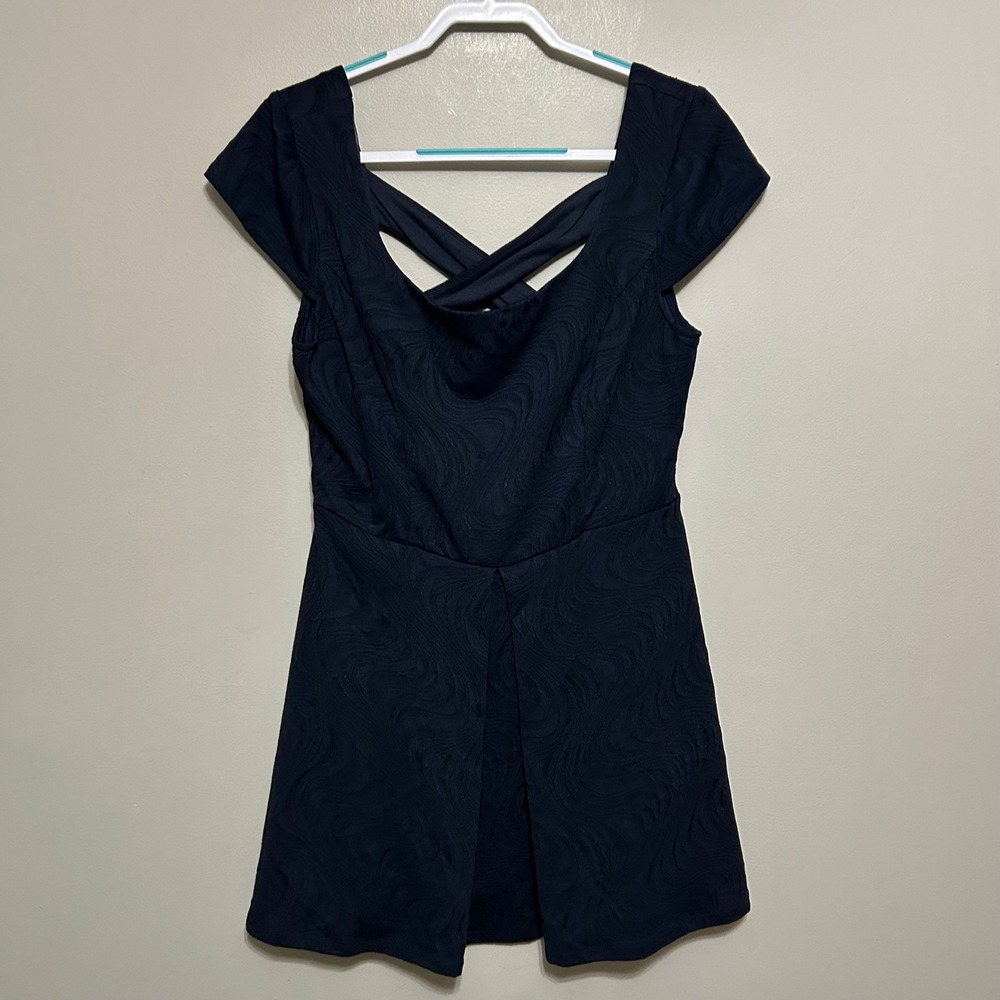 B.Smart Womens Dress 16 Navy Blue Jacquard Cross Back Party Cocktail Fit & Flare
